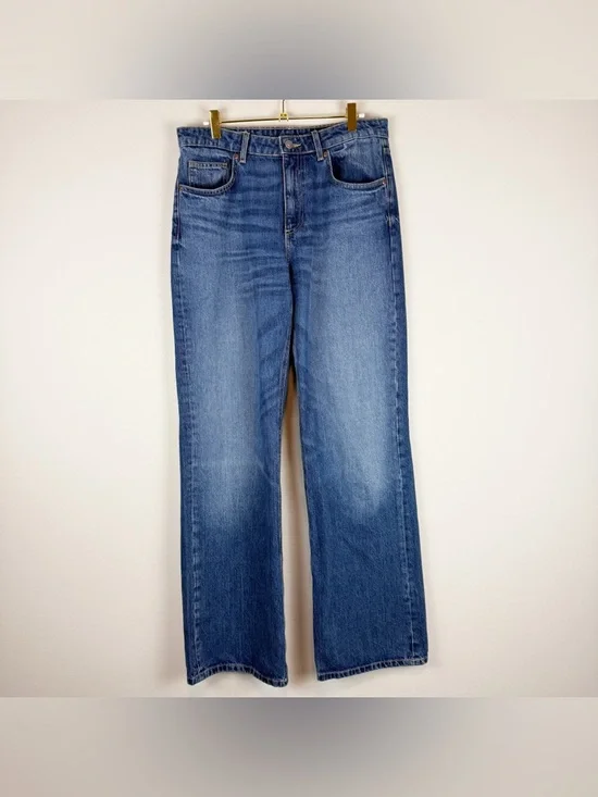 Zara Wide Leg Mid Rise Loose Fit Medium Wash Denim Jeans Size 6 - Picture 3 of 13